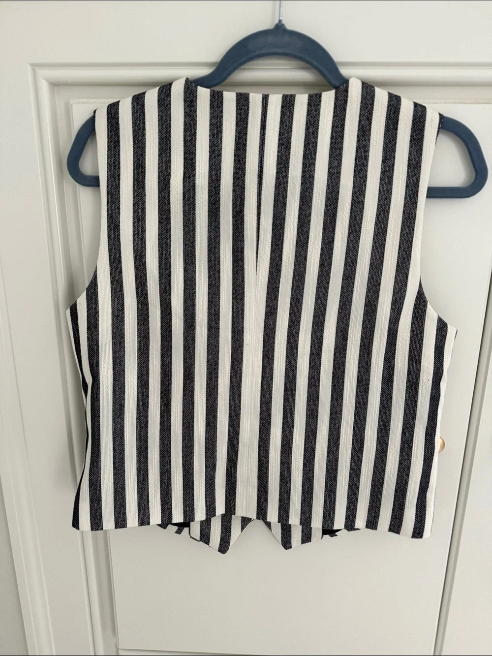 LOFT Navy and White Vertical Stripe Vest